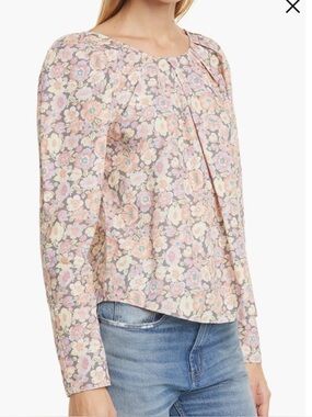 La Vie Rebecca Taylor Josephine Floral Cotton Peasant Blouse Extra Small